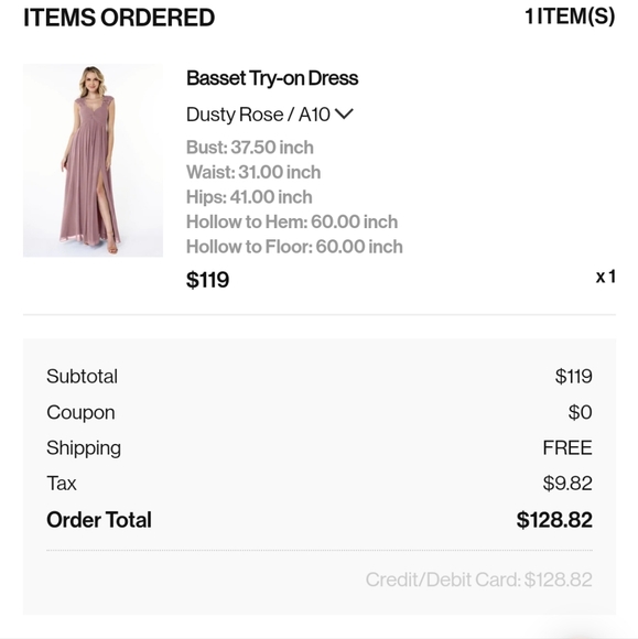 Azazie Bridesmaid Dress (Bassett), Size 10, Color Dusty Rose - Picture 7 of 7